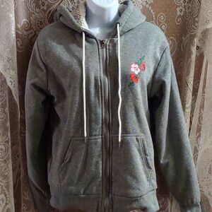 BSP CabinCore‎ hooded gray sweatshirt Women's Size M sherpa lined Deer Floral